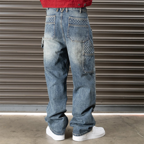 Custom Embossed Carpenter Denim Jeans – Utility Woven Pockets & Tool Loop
