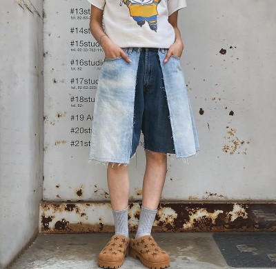 Custom Deconstructed Denim Layered Skort for Boutique Collections