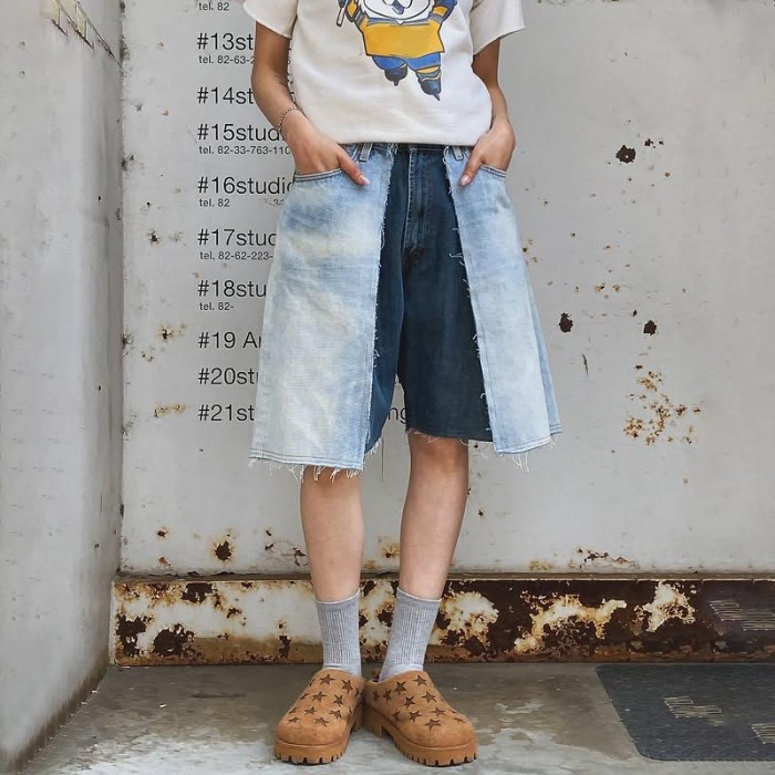 Custom Deconstructed Denim Layered Skort for Boutique Collections