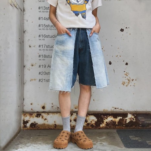 Custom Deconstructed Denim Layered Skort for Boutique Collections