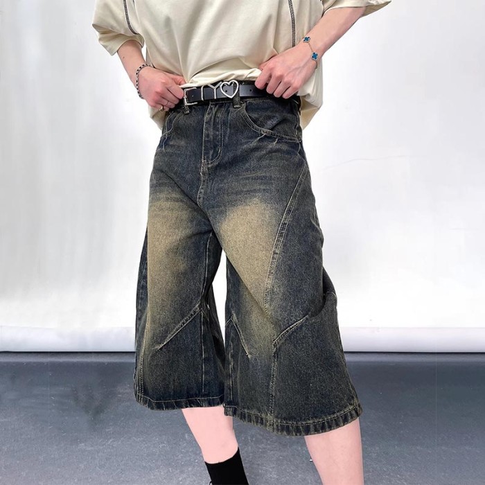 Custom Washed Black Wide-Leg Denim Shorts for Boutique Designers