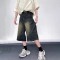 Custom Washed Black Wide-Leg Denim Shorts for Boutique Designers