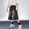 Custom Washed Black Wide-Leg Denim Shorts for Boutique Designers