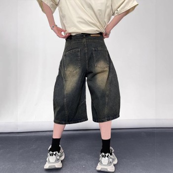 Custom Washed Black Wide-Leg Denim Shorts for Boutique Designers