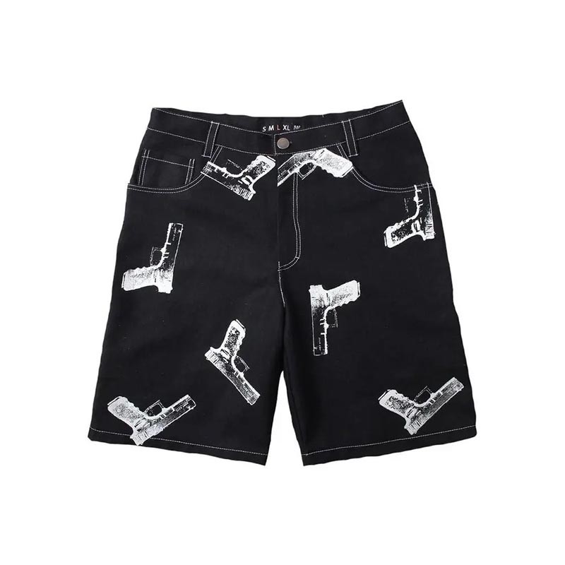 Patterned denim shorts