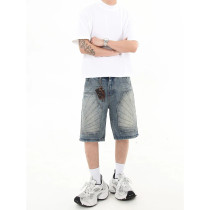 Custom Washed Patchwork Denim Shorts – Street-Style Ready
