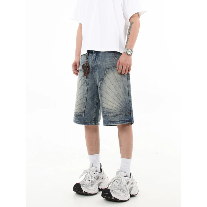 Custom Washed Patchwork Denim Shorts – Street-Style Ready