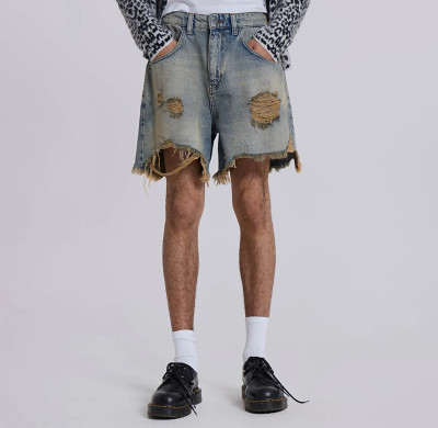 Custom Distressed Frayed Hem Denim Shorts – Rugged & Raw Look