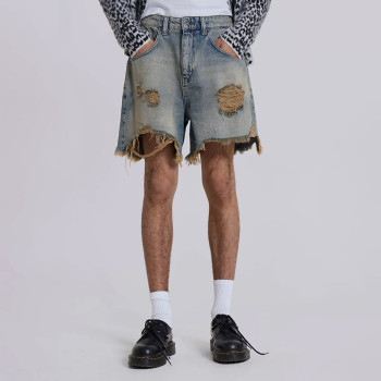 Custom Distressed Frayed Hem Denim Shorts – Rugged & Raw Look