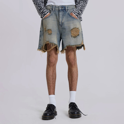 Custom Distressed Frayed Hem Denim Shorts – Rugged & Raw Look