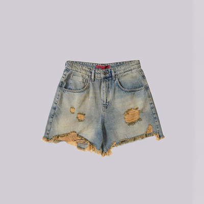 Custom Distressed Frayed Hem Denim Shorts – Rugged & Raw Look