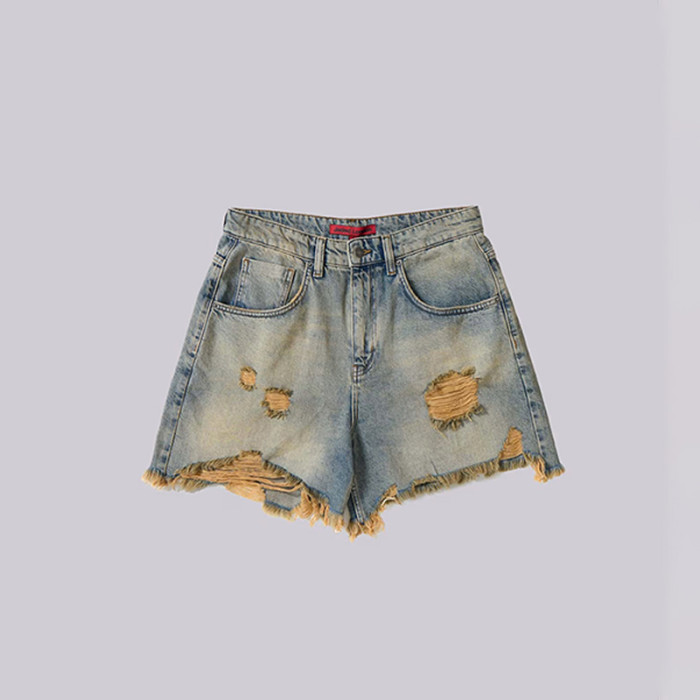 Custom Distressed Frayed Hem Denim Shorts – Rugged & Raw Look