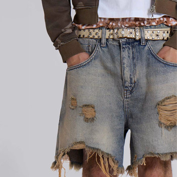 Custom Distressed Frayed Hem Denim Shorts – Rugged & Raw Look