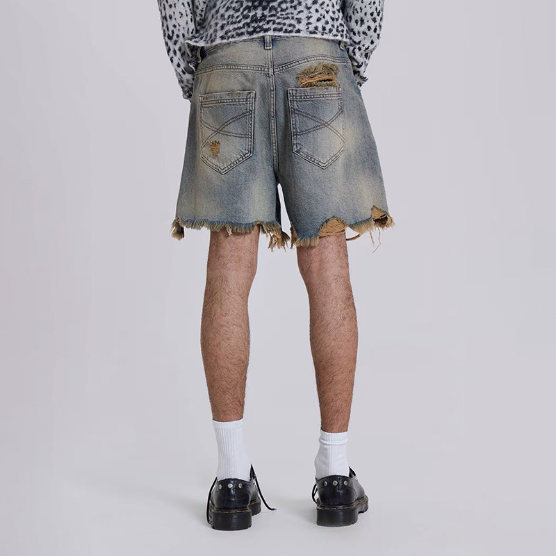 Washed denim shorts