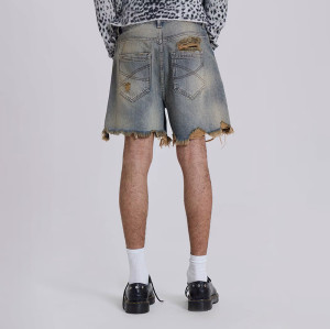 Custom Distressed Frayed Hem Denim Shorts – Rugged & Raw Look