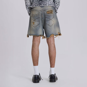 Custom Distressed Frayed Hem Denim Shorts – Rugged & Raw Look