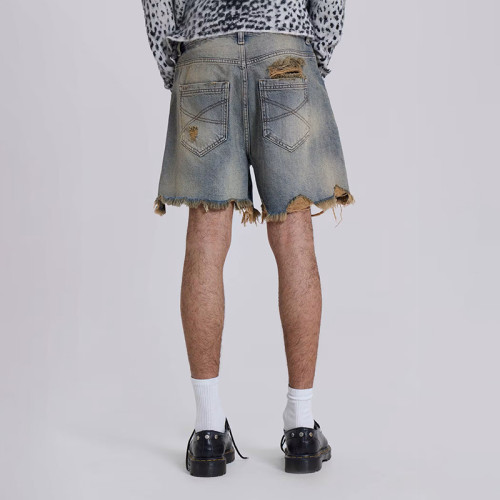 Custom Distressed Frayed Hem Denim Shorts – Rugged & Raw Look