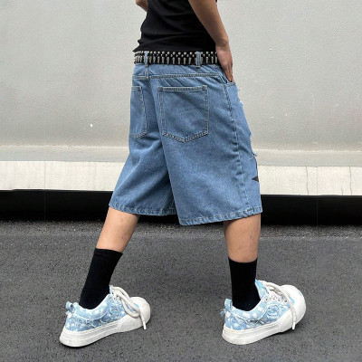 Custom Star-Patch Ripped Denim Shorts with Street Flair