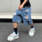 Custom Star-Patch Ripped Denim Shorts with Street Flair