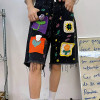 Handmade Crochet Floral Patch Denim Shorts – Color Splash Edition