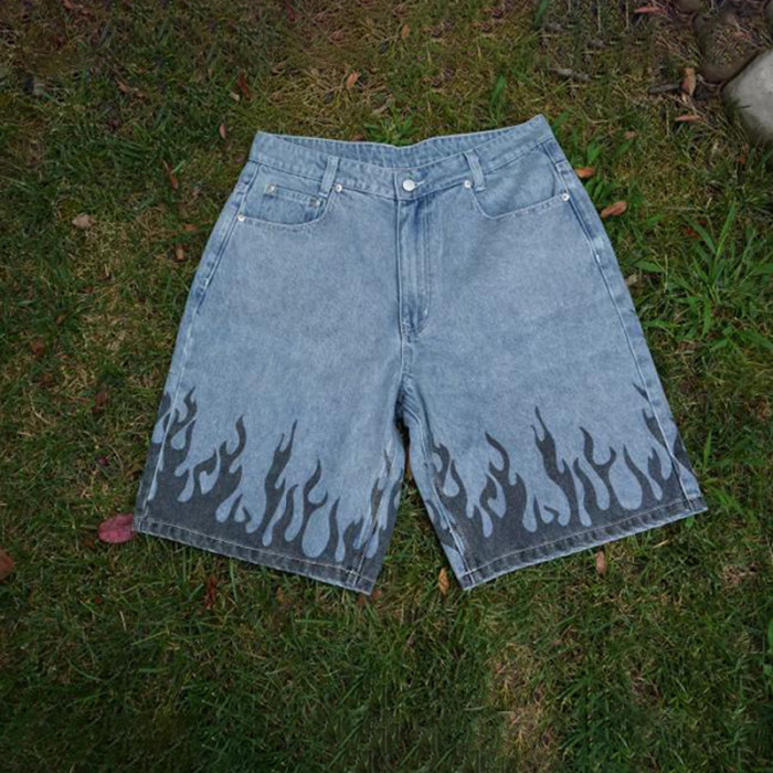 Flame Print Denim Shorts – Street Heat Edition