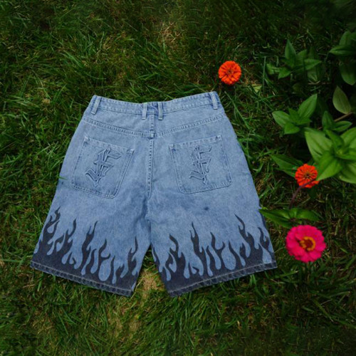 Flame Print Denim Shorts – Street Heat Edition