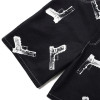 Street Graphic Gun Print Black Denim Shorts for Edgy Fashion Brands