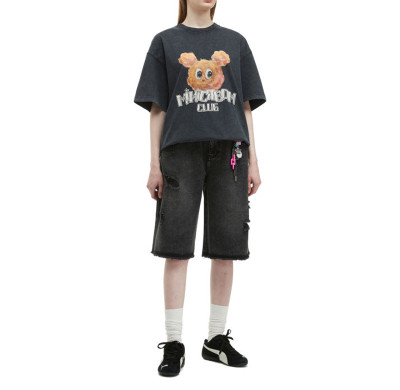 Washed Black Distressed Denim Bermuda Shorts – Y2K Streetwear Unisex Fit