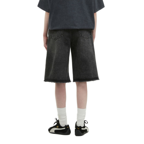 Washed Black Distressed Denim Bermuda Shorts – Y2K Streetwear Unisex Fit