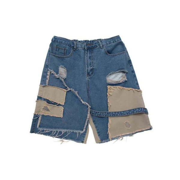 Patchwork Utility Denim Shorts – Deconstructed Street Style