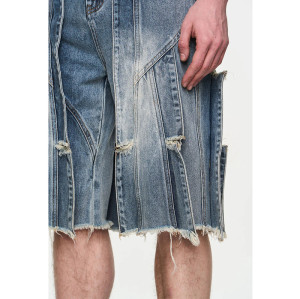 Deconstructed Panel Ripped Denim Shorts – Brutalist Street Design