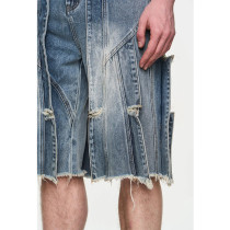 Deconstructed Panel Ripped Denim Shorts – Brutalist Street Design