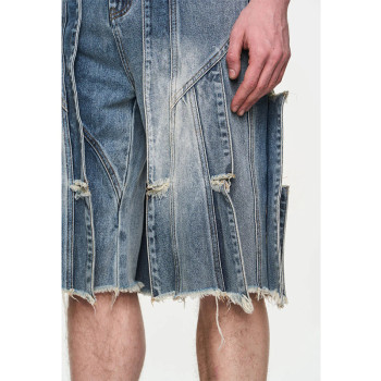 Deconstructed Panel Ripped Denim Shorts – Brutalist Street Design