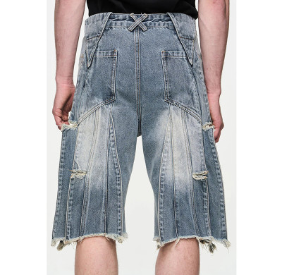 Deconstructed Panel Ripped Denim Shorts – Brutalist Street Design