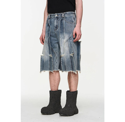 Deconstructed Panel Ripped Denim Shorts – Brutalist Street Design