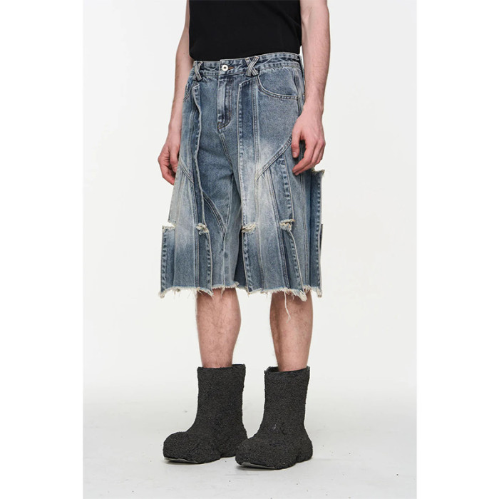Deconstructed Panel Ripped Denim Shorts – Brutalist Street Design