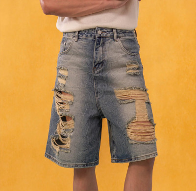 Custom Distressed Denim Shorts – Bold, Raw-Edge Streetwear