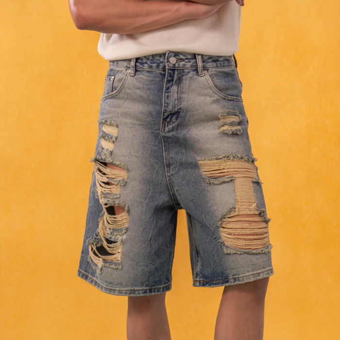 Custom Distressed Denim Shorts – Bold, Raw-Edge Streetwear