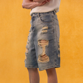 Custom Distressed Denim Shorts – Bold, Raw-Edge Streetwear