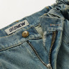 Custom Washed Denim Cargo Shorts with Fringe Hem