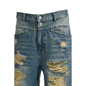 Custom Ripped Denim Shorts with Stud Details for Designers