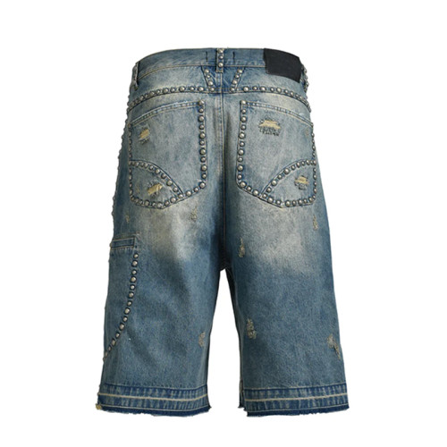 Custom Ripped Denim Shorts with Stud Details for Designers