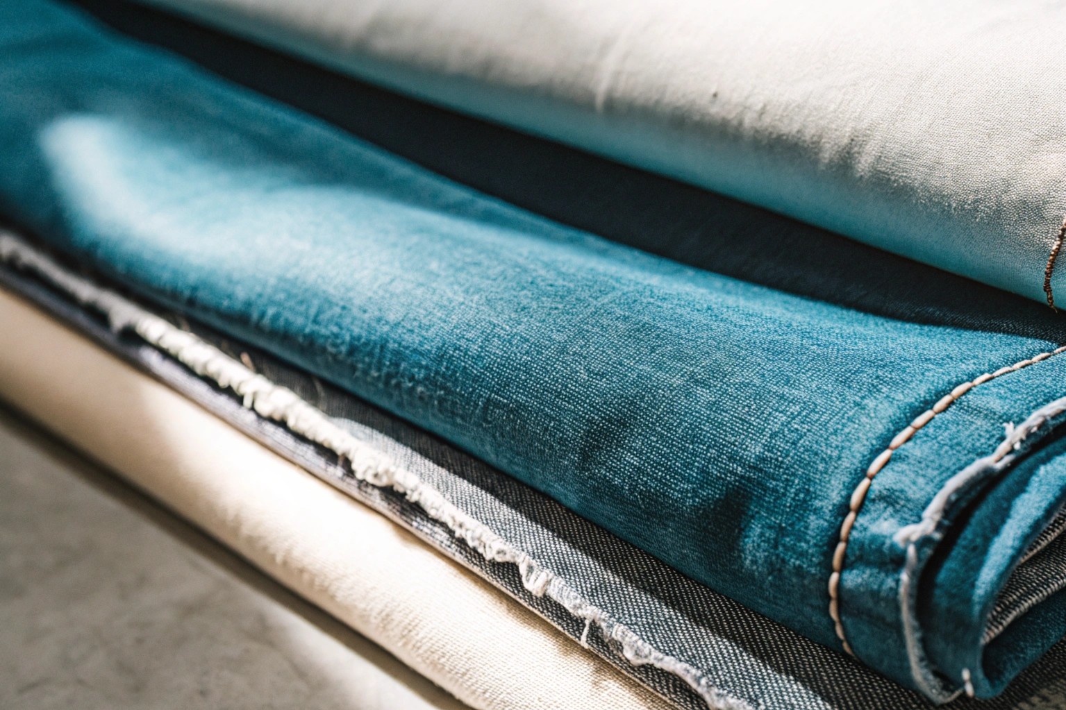Is denim cotton or polyester, and which auxiliary fibers are added?