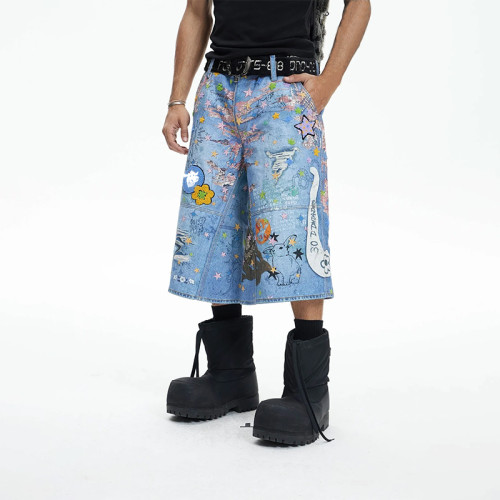 Custom Graffiti Denim Shorts with Artistic Street Edge
