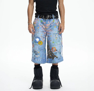 Custom Graffiti Denim Shorts with Artistic Street Edge