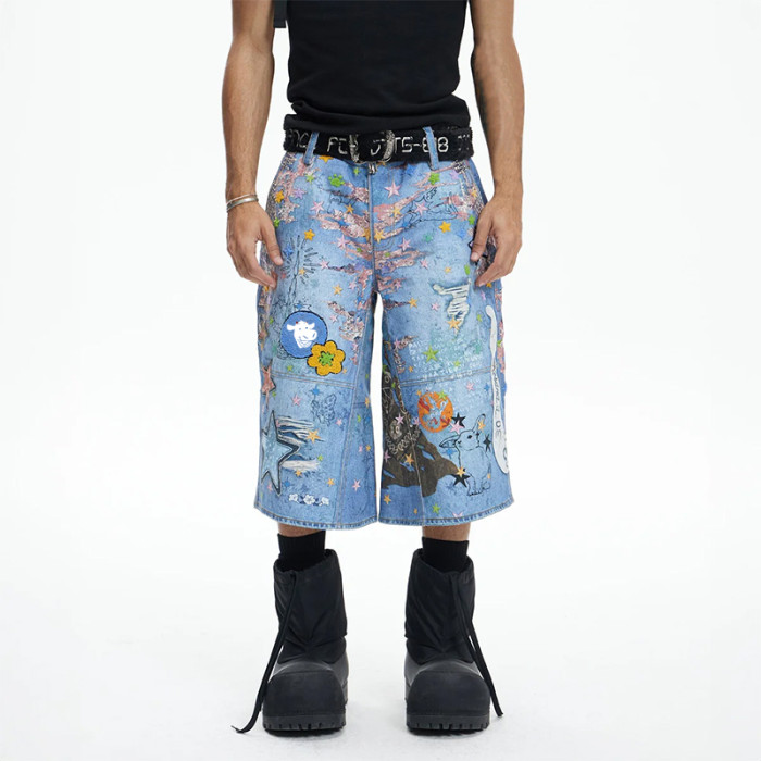 Custom Graffiti Denim Shorts with Artistic Street Edge