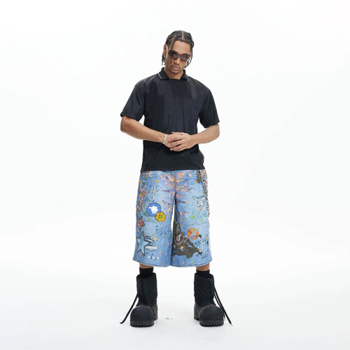 Custom Graffiti Denim Shorts with Artistic Street Edge