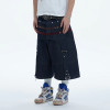 Custom Dark Denim Shorts with Star Rivets & Utility Straps