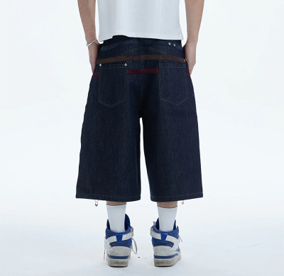 Custom Dark Denim Shorts with Star Rivets & Utility Straps