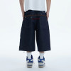 Custom Dark Denim Shorts with Star Rivets & Utility Straps